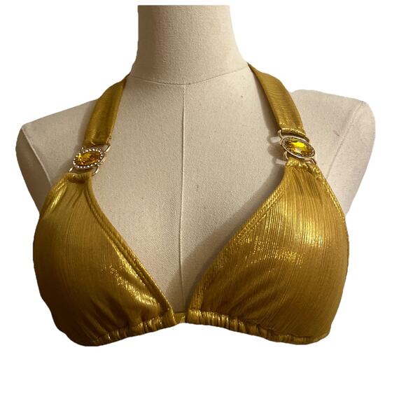Sexy Women's Metallic Gold Bikini Set & Crystal Headband,triangle Halter, Large - Picture 2 of 14